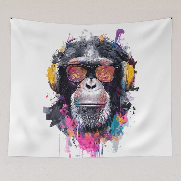 Item preview, DJ Monkey Business Ape With Orange Glasses and Yellow Headphones designed and sold by GrinGalore.