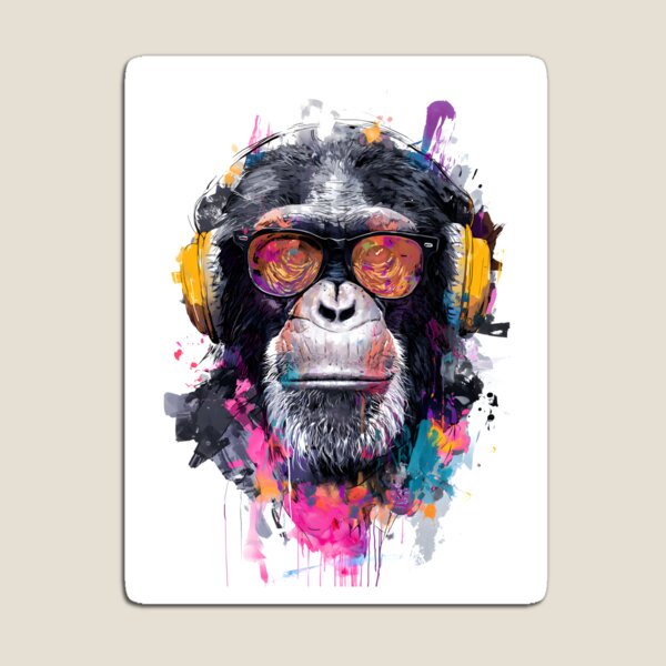 Item preview, DJ Monkey Business Ape With Orange Glasses and Yellow Headphones designed and sold by GrinGalore.