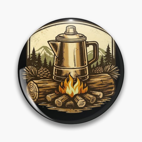 Item preview, Rustic Coffee Percolator – Campfire Mountain Badge designed and sold by Timeless Junction.