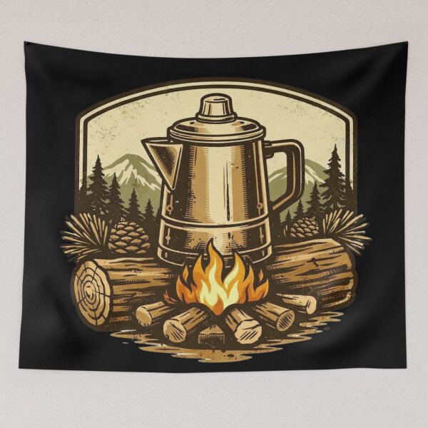 Item preview, Rustic Coffee Percolator – Campfire Mountain Badge designed and sold by Timeless Junction.