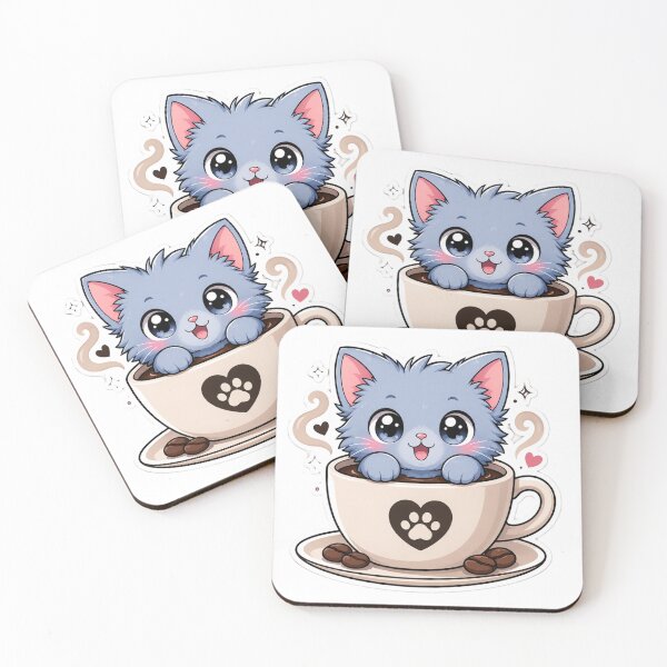 Item preview, Kawaii Coffee Cat – Cute Kitten in Mug Cartoon Sticker designed and sold by AstraDrip Studio.