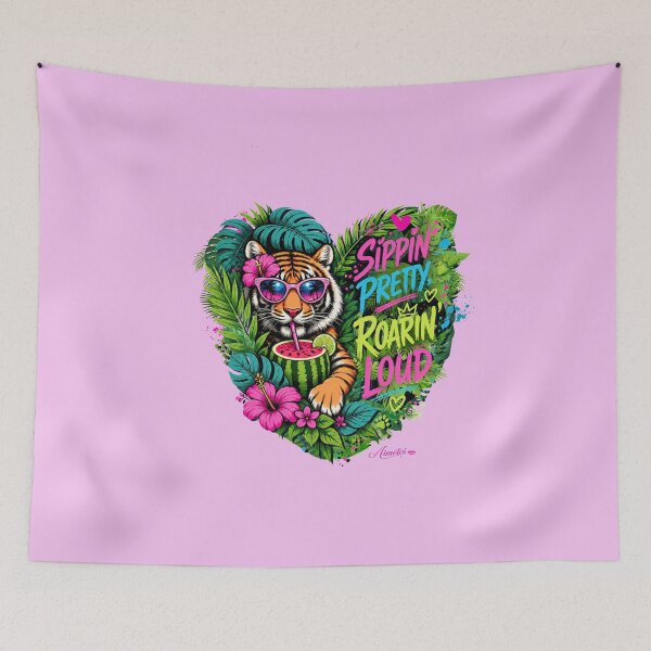 Item preview, Tropical Tiger – Sippin' Pretty, Roarin' Loud | Summer Vibes Graphic Tee designed and sold by Aimetoi.