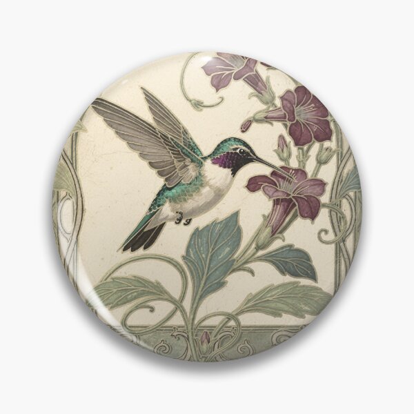 Item preview, Art Nouveau Hummingbird and Trumpet Vine in Gold designed and sold by PictorialWhimsy.