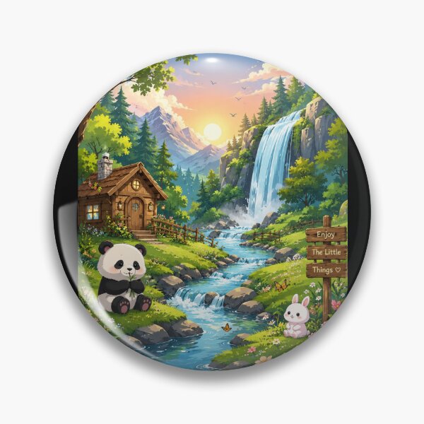 Item preview, Cute Panda & Bunny Nature Paradise – Whimsical Waterfall Cartoon Landscape designed and sold by StyloStudio.
