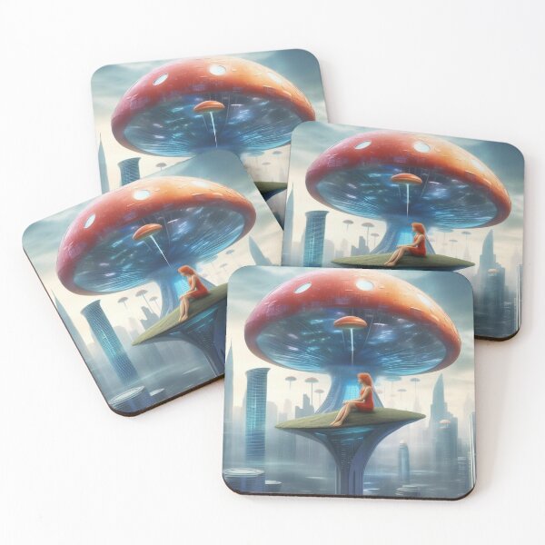 Item preview, futuristic mushroom cityscape metropolis designed and sold by Zelda50.