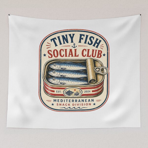 Item preview, Retro Sardine Tin Coastal Mediterranean Fish T-Shirt designed and sold by LuckyLukasArt.