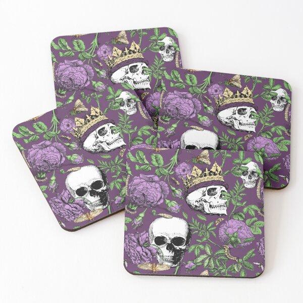 Item preview, Summer Garden with Purple Roses and Skull Maximalist Gothic Aesthetic Floral Pattern for Summerween and Halloween - Plum Purple Backgorund  designed and sold by CanisArtStudio.