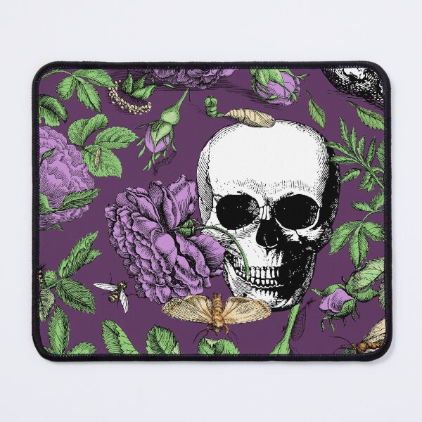 Item preview, Summer Garden with Purple Roses and Skull Maximalist Gothic Aesthetic Floral Pattern for Summerween and Halloween - Plum Purple Backgorund  designed and sold by CanisArtStudio.