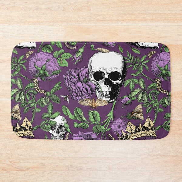 Item preview, Summer Garden with Purple Roses and Skull Maximalist Gothic Aesthetic Floral Pattern for Summerween and Halloween - Plum Purple Backgorund  designed and sold by CanisArtStudio.