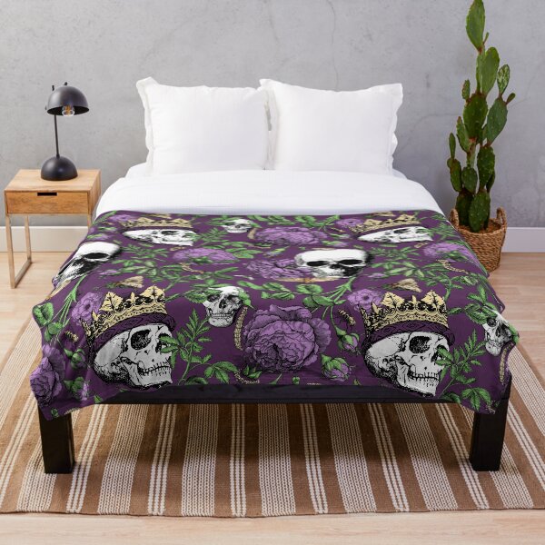 Item preview, Summer Garden with Purple Roses and Skull Maximalist Gothic Aesthetic Floral Pattern for Summerween and Halloween - Plum Purple Backgorund designed and sold by CanisArtStudio.