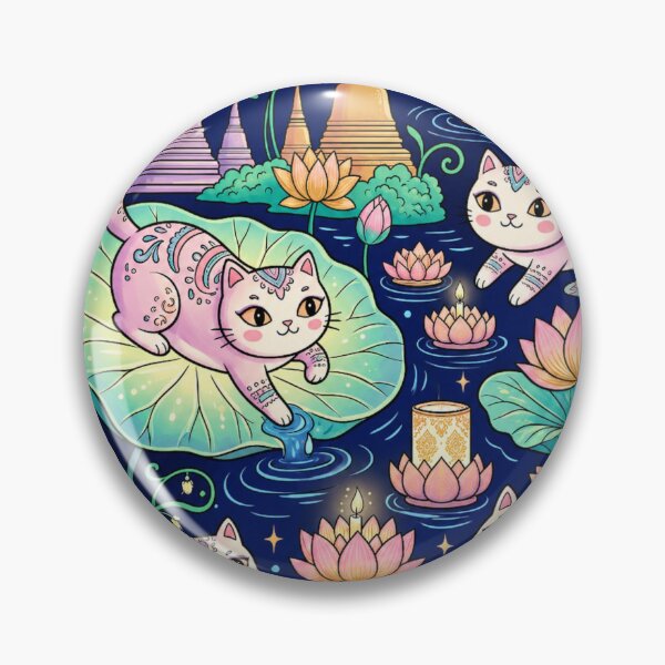 Item preview, Cute Thai Cat Floating on Lotus Flowers designed and sold by Iampoji.
