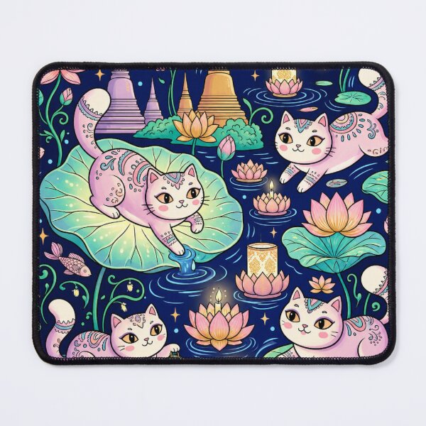 Item preview, Cute Thai Cat Floating on Lotus Flowers designed and sold by Iampoji.