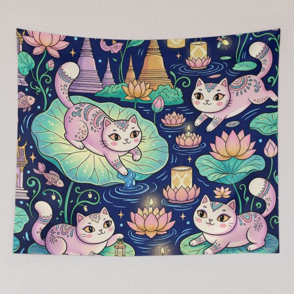 Item preview, Cute Thai Cat Floating on Lotus Flowers designed and sold by Iampoji.