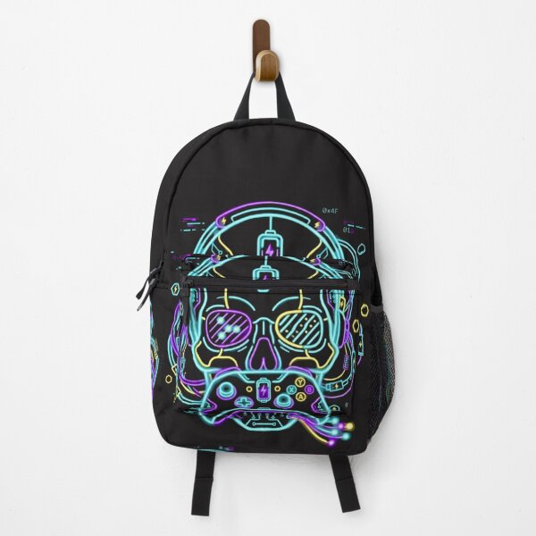 Item preview, Retro Cyberpunk Neon Skull Gamer with Controller - Glowing Pop Art Sticker designed and sold by alalame.