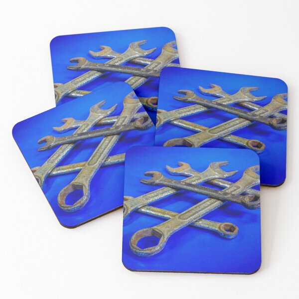 Item preview, Rusty Crossed Wrenches on Blue Background Vintage Mechanic Tools for Repair and Maintenance designed and sold by Nmallia.