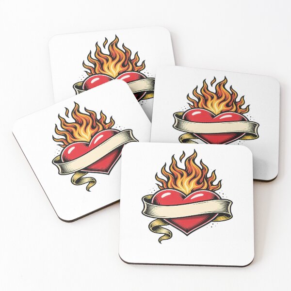 Item preview, Flaming Heart with Blank Ribbon – Traditional Tattoo Symbol of Passion designed and sold by Artisan Finds Online.