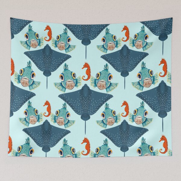 Item preview, Ocean Life Coastal Pattern Collection | Seahorses, Stingrays, Tropical Fish & Shrimp | Nautical Marine Surface Pattern Designs designed and sold by VirtuallyCreativ .