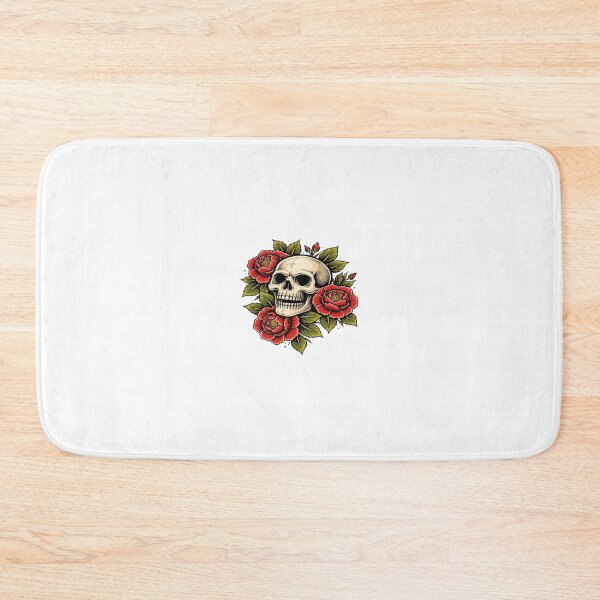 Item preview, Grinning Skull with Blooming Roses Tattoo Illustration designed and sold by Artisan Finds Online.