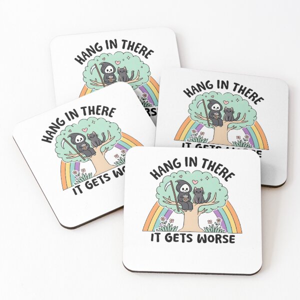 Item preview, Rainbow Hang In There It Gets Worse Grim Reaper Cat Dark Humor designed and sold by Glow-Paw-Studio.
