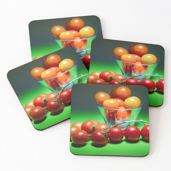 Item preview, Bright Cherry Tomatoes In A Glass Bowl On Vibrant Green Background, Fresh Produce Still Life designed and sold by Nmallia.