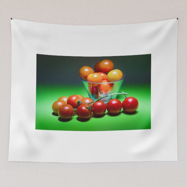 Item preview, Bright Cherry Tomatoes In A Glass Bowl On Vibrant Green Background, Fresh Produce Still Life designed and sold by Nmallia.