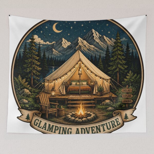 Item preview, T-Shirt - Wall Art - Glamping Adventure — Cozy Wilderness Camp Under the Stars designed and sold by ForeverPrintsOK.