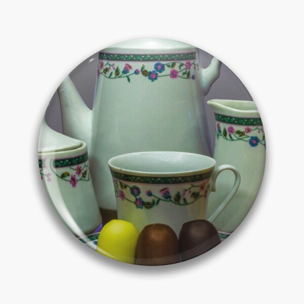Item preview, Elegant Porcelain Tea Set With Colorful Macarons and Chocolates on Wooden Table designed and sold by Nmallia.
