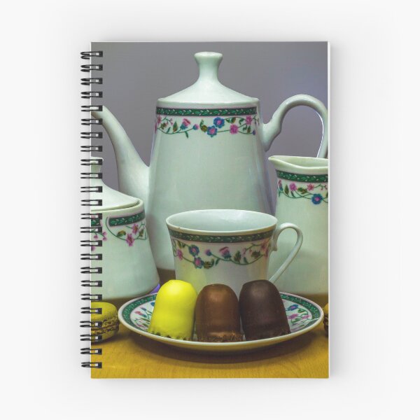 Item preview, Elegant Porcelain Tea Set With Colorful Macarons and Chocolates on Wooden Table designed and sold by Nmallia.