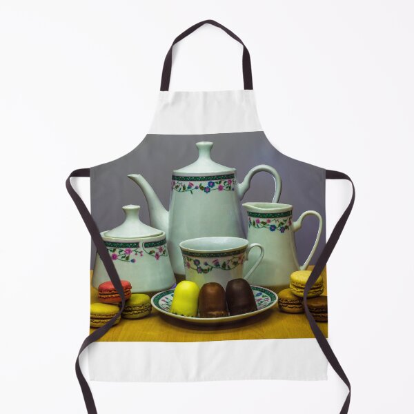 Item preview, Elegant Porcelain Tea Set With Colorful Macarons and Chocolates on Wooden Table designed and sold by Nmallia.