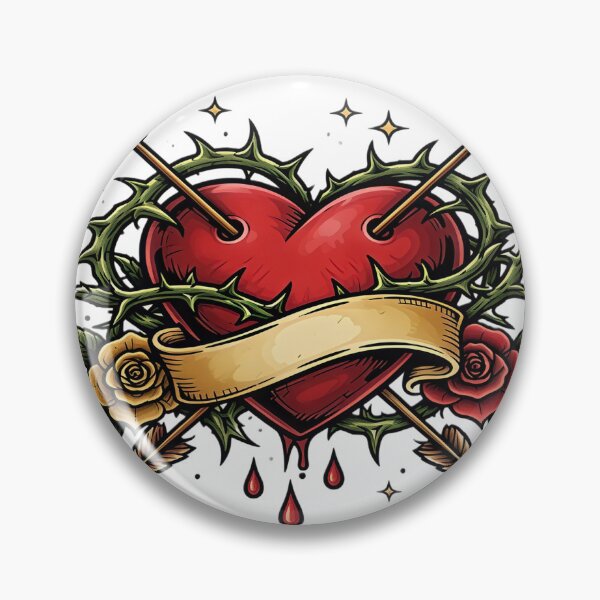 Item preview, Sacred Heart with Arrows and Roses Tattoo Design designed and sold by Artisan Finds Online.