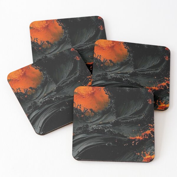 Item preview, Black Liquid Acrylic Splash Abstract Orange Lava Paint Pour Art designed and sold by LYAN-STORE.