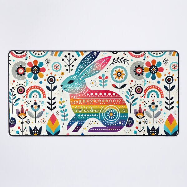 Item preview, Scandinavian Folk Art Rainbow Rabbit - Multicoloured Floral Design, Red, Blue, Yellow Accents by heidiannemorris ©️ designed and sold by FOLK ART FUSION.