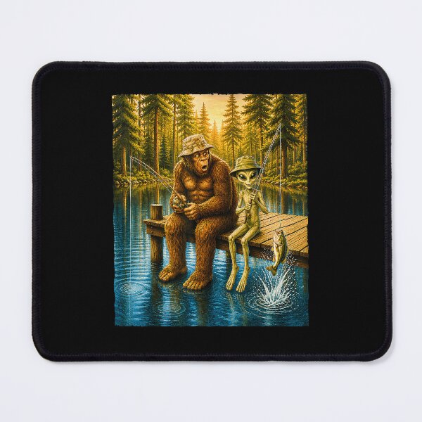 Item preview, Bigfoot And Alien Fishing Camping Adventure Lover designed and sold by Glow-Paw-Studio.