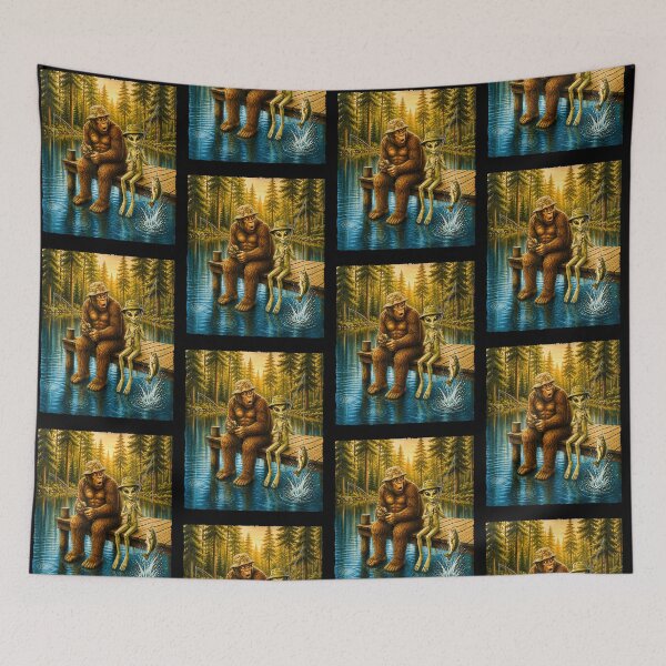 Item preview, Bigfoot And Alien Fishing Camping Adventure Lover designed and sold by Glow-Paw-Studio.