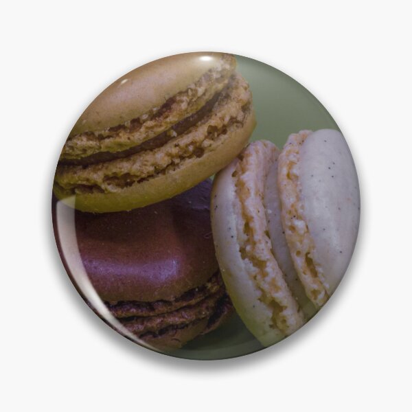 Item preview, Three French Macarons Stacked on Green Background — Vanilla, Chocolate and Pistachio Pastry designed and sold by Nmallia.