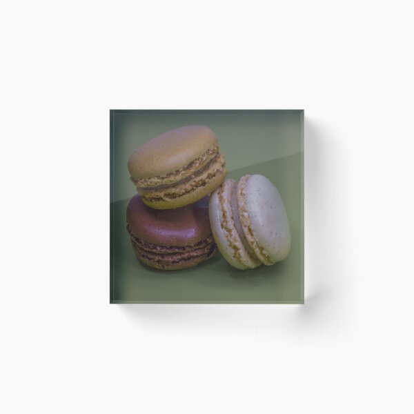 Item preview, Three French Macarons Stacked on Green Background — Vanilla, Chocolate and Pistachio Pastry designed and sold by Nmallia.
