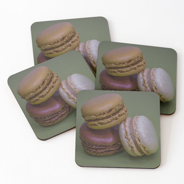 Item preview, Three French Macarons Stacked on Green Background — Vanilla, Chocolate and Pistachio Pastry designed and sold by Nmallia.