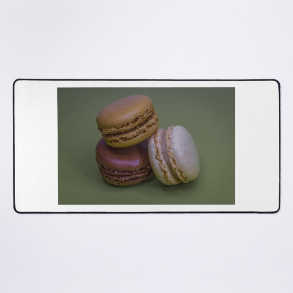 Item preview, Three French Macarons Stacked on Green Background — Vanilla, Chocolate and Pistachio Pastry designed and sold by Nmallia.