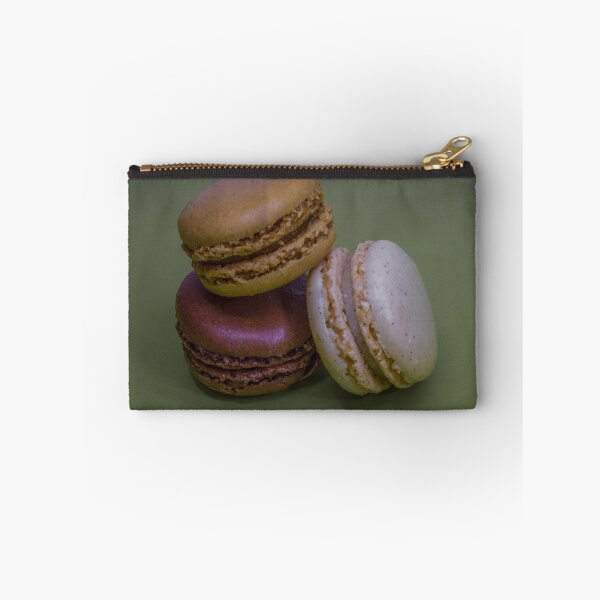 Item preview, Three French Macarons Stacked on Green Background — Vanilla, Chocolate and Pistachio Pastry designed and sold by Nmallia.