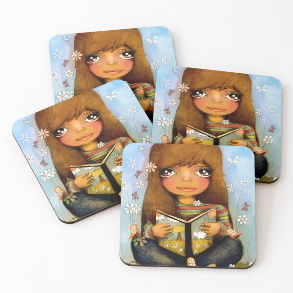Item preview, Whimsical Bookworm Girl Reading in Daisy Flower Garden designed and sold by Karin Taylor.