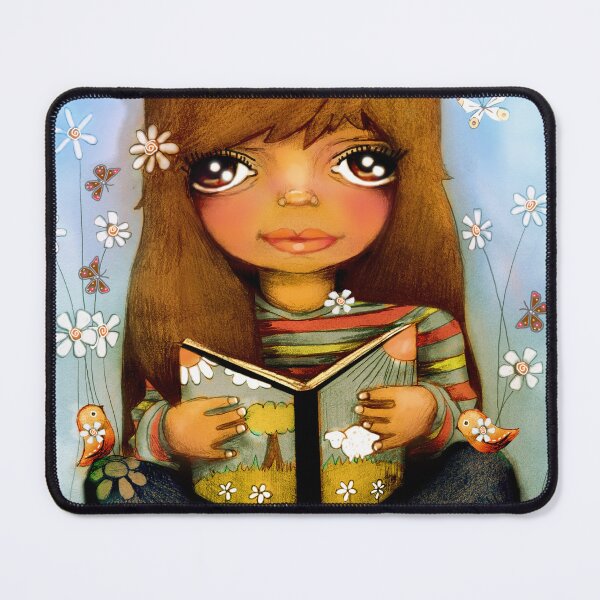 Item preview, Whimsical Bookworm Girl Reading in Daisy Flower Garden designed and sold by Karin Taylor.
