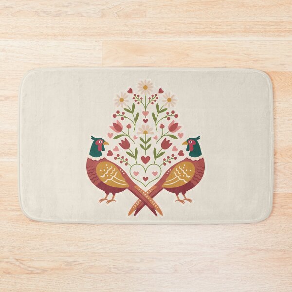 Item preview, Pheasants with Tulips and Daisies – Scandinavian Folk Art by heidiannemorris © designed and sold by FOLK ART FUSION by heidiannemorris.