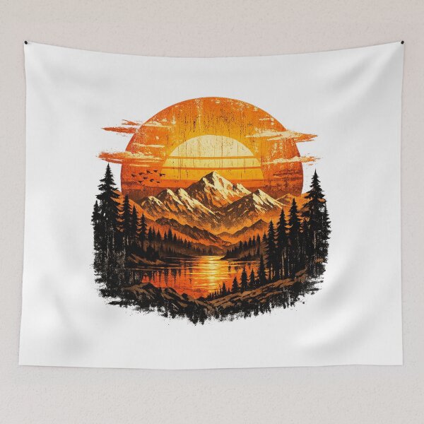 Item preview, Retro Mountain Sunset without Text designed and sold by ShreeNavGraha.