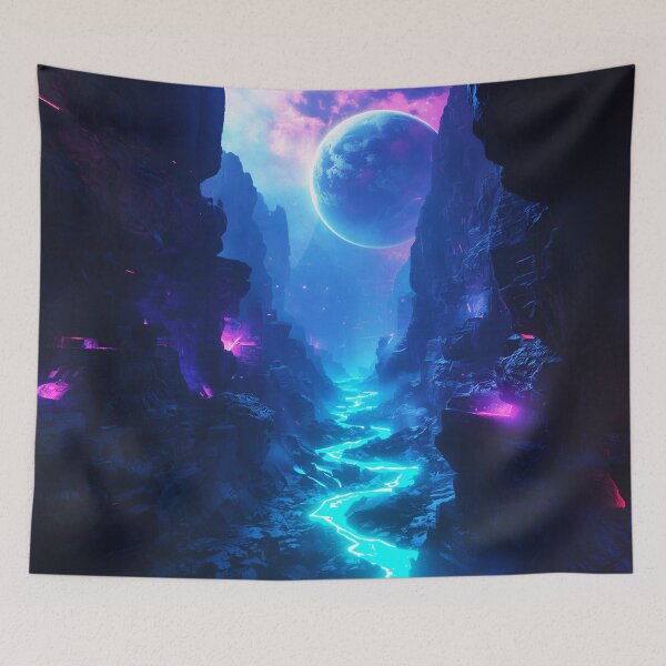 Item preview, Stellar Bioluminescent Canyon Alien Planet Landscape designed and sold by Luminous Wilds.