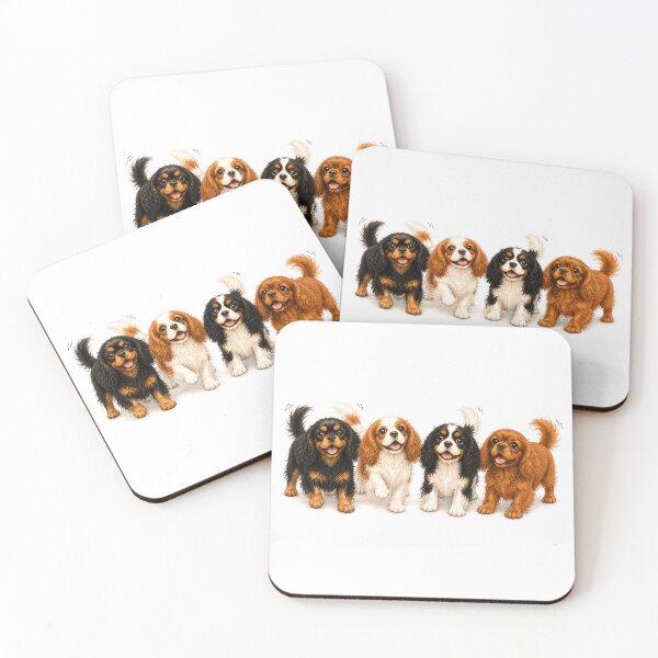 Item preview, Cavalier King Charles Spaniel Puppies Ready for Adventure Happy Dog Family designed and sold by SakuraWaStyle.