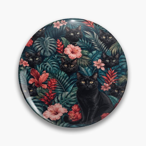 Item preview, Black Cat Tropical Jungle Pattern with Hibiscus and Monstera designed and sold by POD DYNASTY | Original Print On Demand T-Shirt Graphics.