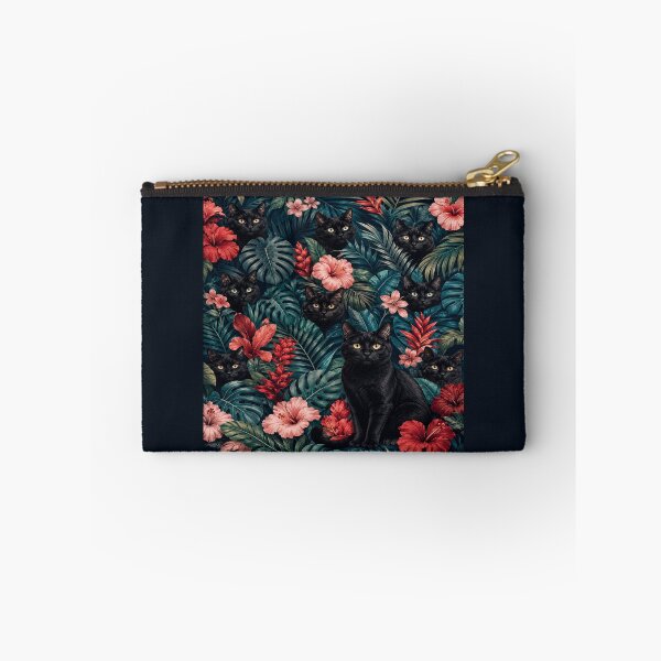 Item preview, Black Cat Tropical Jungle Pattern with Hibiscus and Monstera designed and sold by POD DYNASTY | Original Print On Demand T-Shirt Graphics.