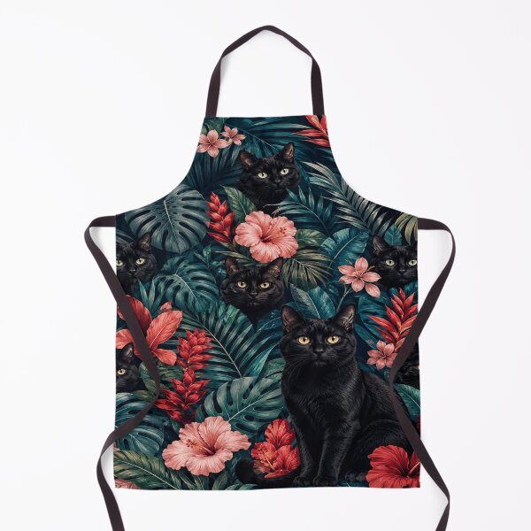 Item preview, Black Cat Tropical Jungle Pattern with Hibiscus and Monstera designed and sold by POD DYNASTY | Original Print On Demand T-Shirt Graphics.
