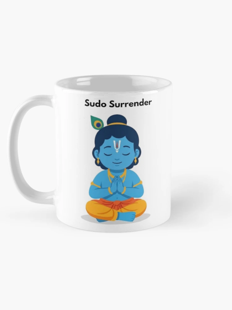 Thumbnail 5 of 6, Coffee Mug, sudo surrender | Linux Developer Sticker | Krishna Inspired Tech Humor designed and sold by BhaktiByte.