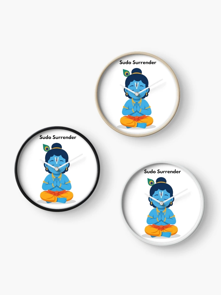 Thumbnail 3 of 4, Clock, sudo surrender | Linux Developer Sticker | Krishna Inspired Tech Humor designed and sold by BhaktiByte.
